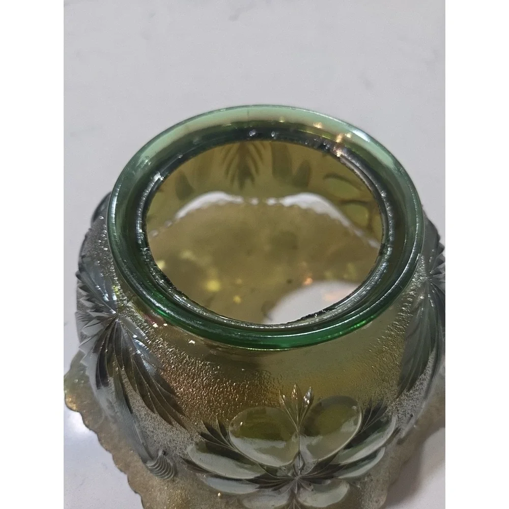 Antique Imperial Green Mayflower #474 C Carnival Glass Gas Lamp Shade